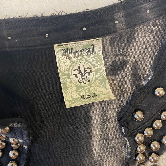 Vocal USA Punk Studded Soft Jacket Distressed Raw Hem Bikercore - Picture 2 of 5